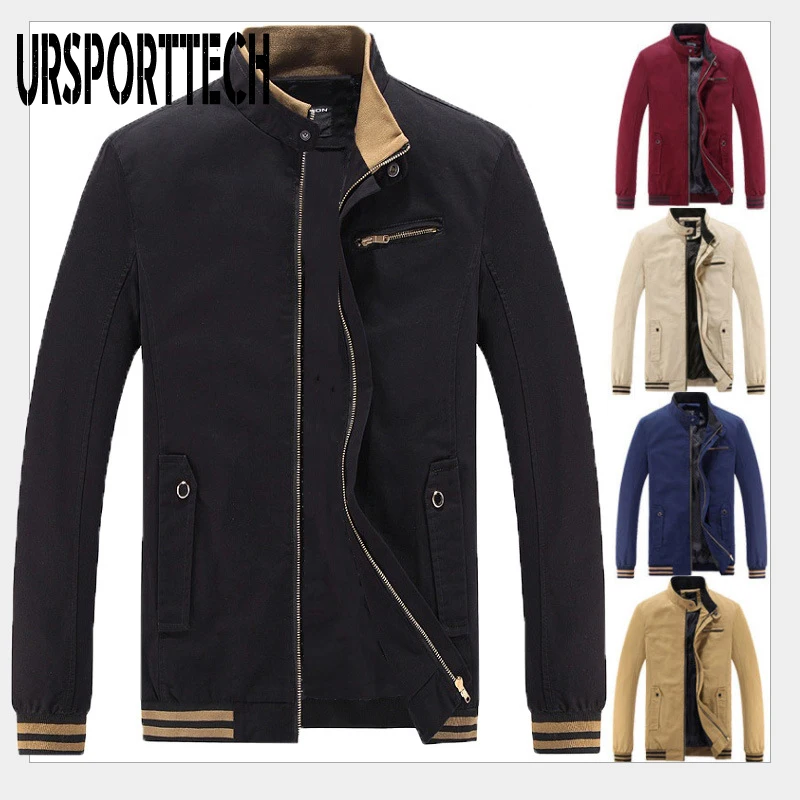 

URSPORTTECH мужские куртки весна осень стоячий воротник военная куртка мужская верхняя одежда бейсбольный бомбер куртки и пальто размера плюс ...