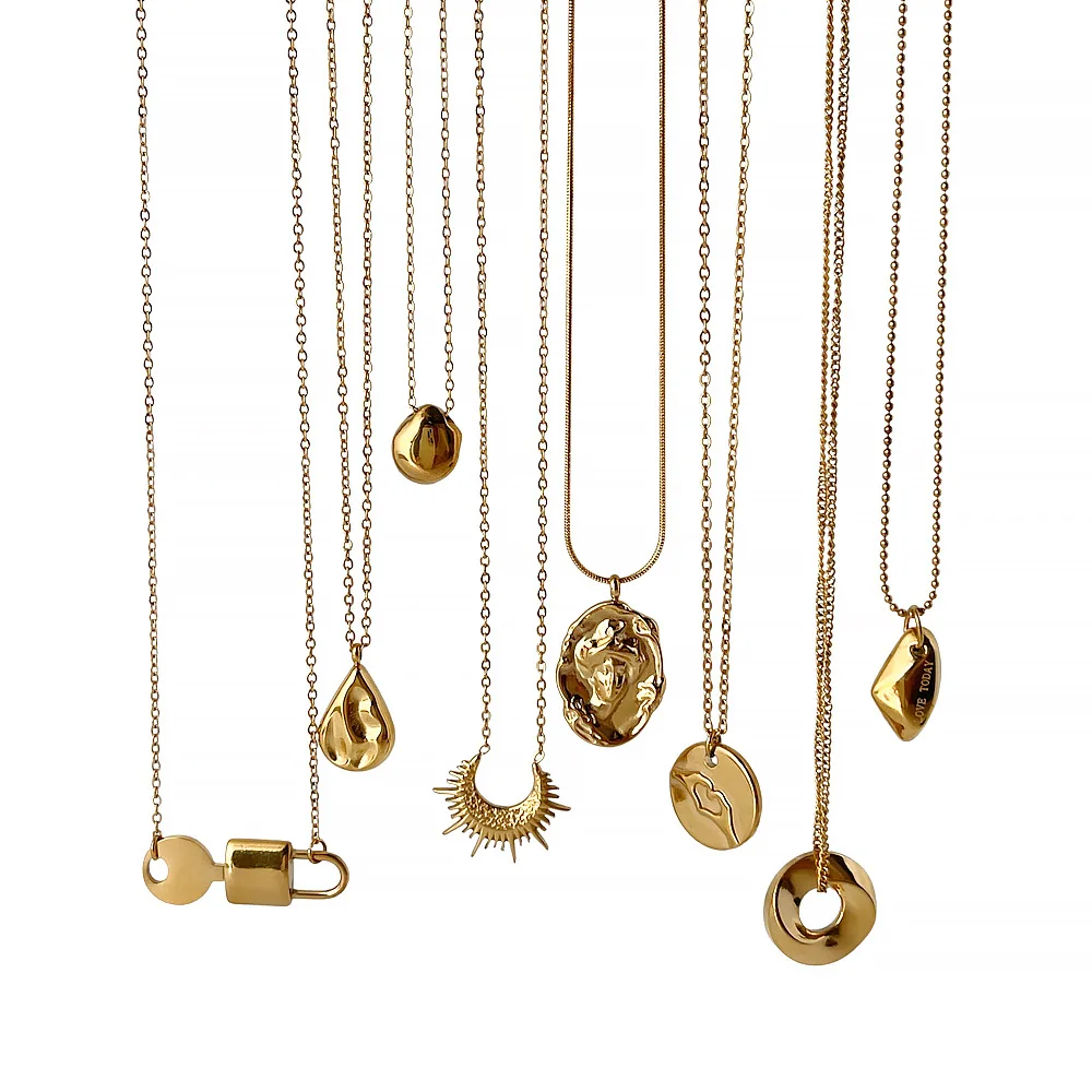 

LOVOACC Multiple Gold Color Titanium Steel Snake Chain Necklace Gold Lock Key Face Heart Textured Multiple Pendant Necklaces