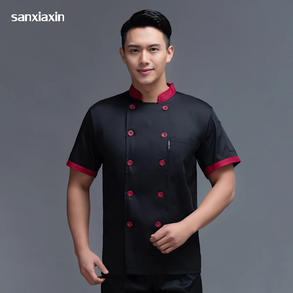 

M-4XL Men Chef Jacket Catering Work Wear Summer Clothes Restaurant Uniforms Shirts Hotel Chef Coat Women Kitchen Cook Clothing