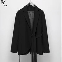 mens casual suit jacket autumn and winter new dark lapel ribbon design asymmetrical hem irregular personality youth clothing