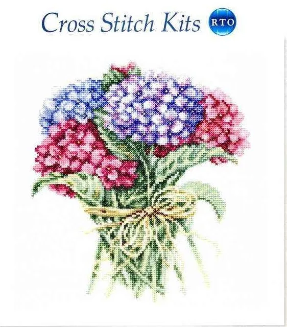Kit de hortensia de 14/11/22/25/28/18/16ct, ramo de flores rojas, púrpuras y azules, Popular, punto de cruz, rto