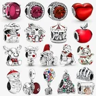 Подлинная искусственная Подарочная коробка, подвески в виде Санта-Клауса, подходят для оригинальных браслетов Pandora, женские Украшения сделай сам, рождественский подарок