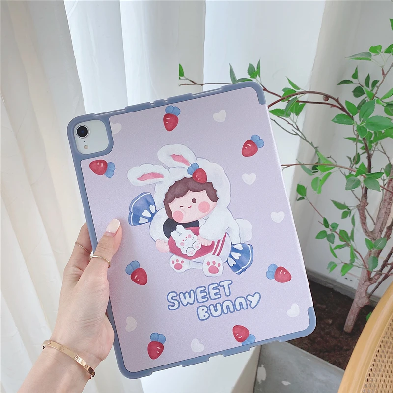 

For iPad AIR 3 10.5 Pro 2020 11 inch Cases 2019 for iPad 2017 2018 Air2 9.7 Mini 5 Cover Capa Cute Cartoon With Pencil Slot Case