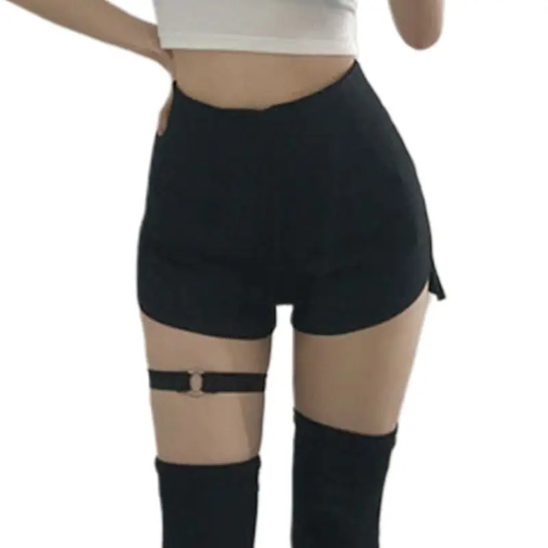 

Womens Sexy High Waist Jazz Dance Costume Black Shorts Hip Hop Skinny A-Line Hot Pants High Low Hem Bandage Night Party Clubwear