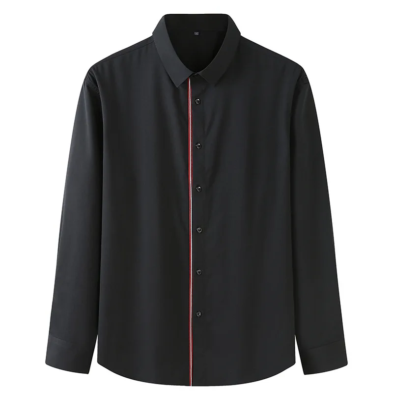 

Autumn 2020 new men's fattening plus size business casual black square collar Long Sleeve Shirt