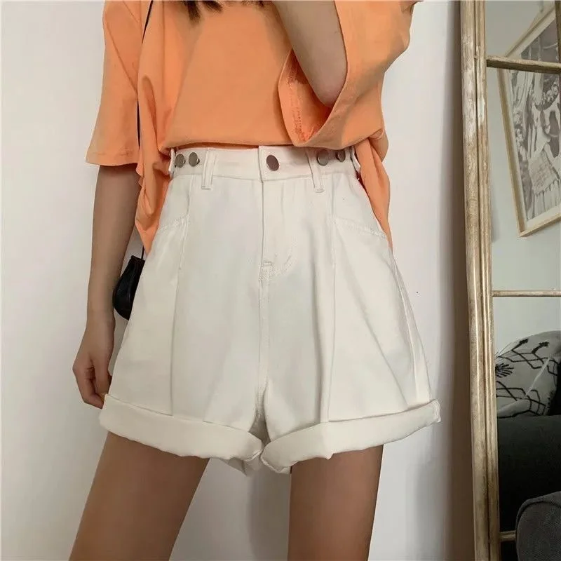 

Denim Shorts Women's 2021 Summer New Korean Wide Leg Pants Thin High Waist Straight Tube Loose Slim Hot Pants