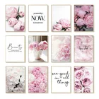 Картины с розовыми пионами и цветами, постеры в скандинавском стиле, настенные постеры и принты для гостиной, домашний декор, холст