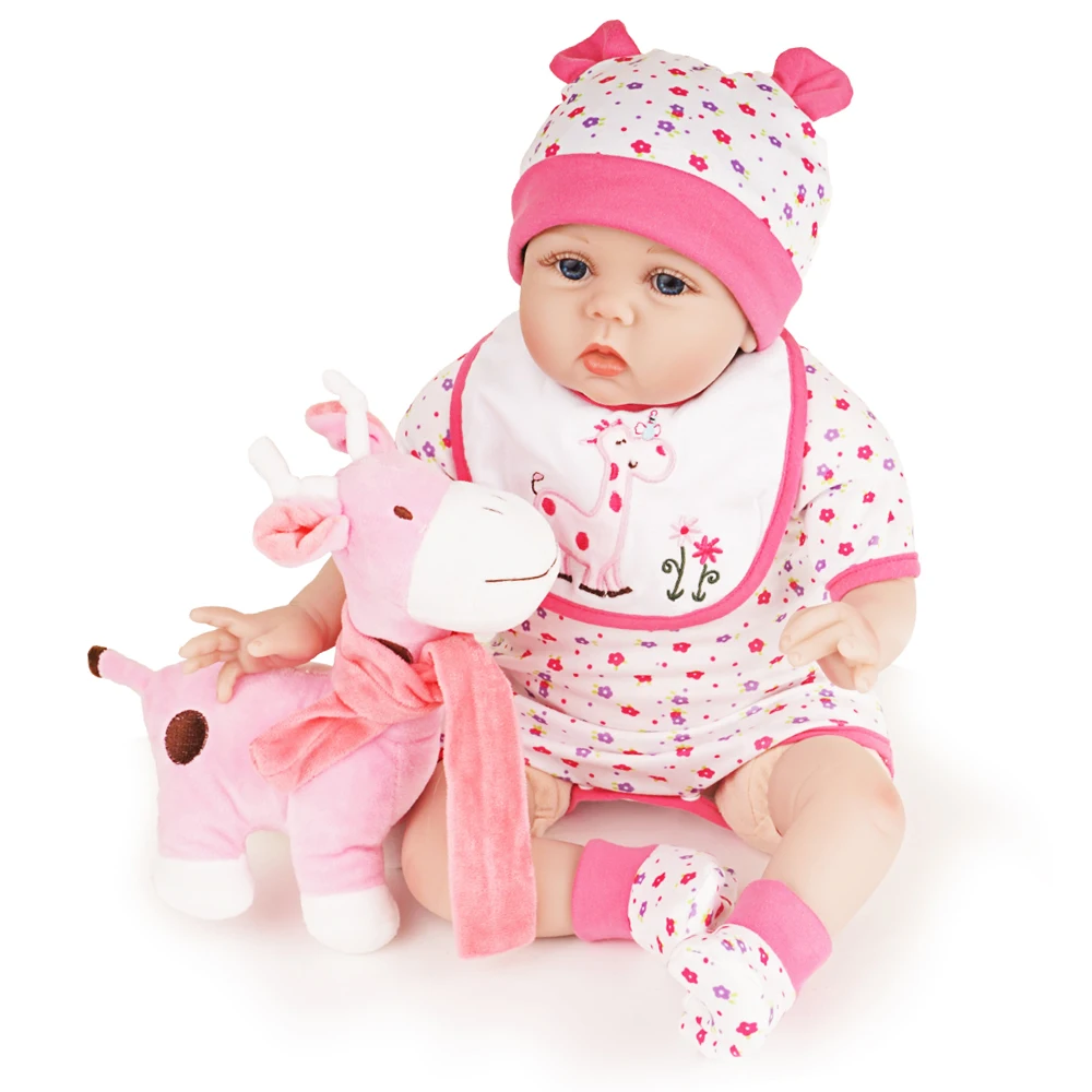 55 см Reborn Baby Doll девочка новорожденная игрушка подарок силиконовый винил розовый наряд с игрушкой Жираф