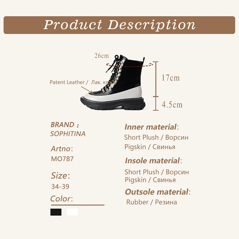 

SOPHITINA Platform Boots Women Casual Rivet Patent Leather Cross-Tied Patchwork Ankle Boots Round Toe High Heel Lady Shoes MO787