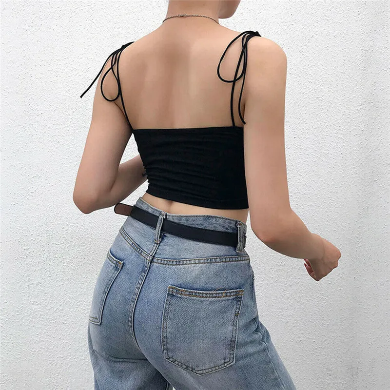 

Fashion Lace Up Crop Top Sleeveless Backless Tube Top Solid Tanks Cropped Summer Casual Tops For Sexy Women Hot blusa