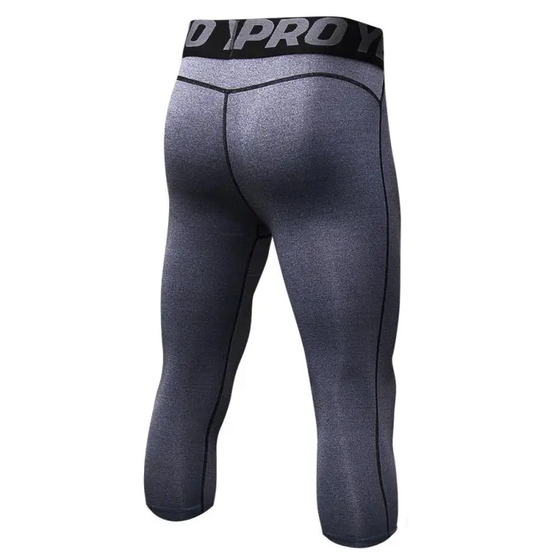 Men 3/4 Running Compression Pants Tights Sports Leggings Fitness Sportswear Long Trousers Gym Training Skinny Pants