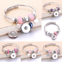 18mm snap jewelry simple and fashion pink crystal bracelet womens charm stretch bracelet new trend jewelry womens party gift