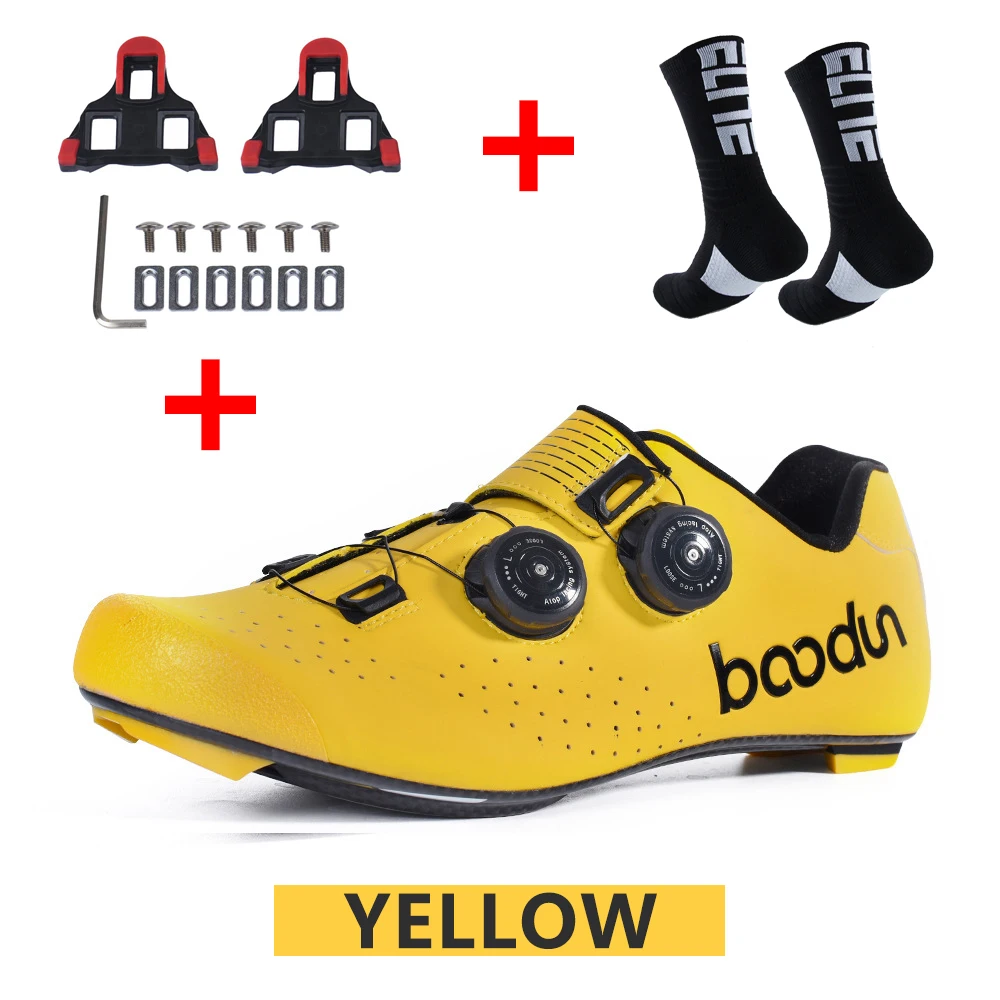yellow Мужская обувь для велоспорта, обувь для шоссейного велосипеда, обувь для горного велосипеда, светоотражающие велосипедные кроссовки, обувь для триатлона, гоночная обувь - Цвет: yellow