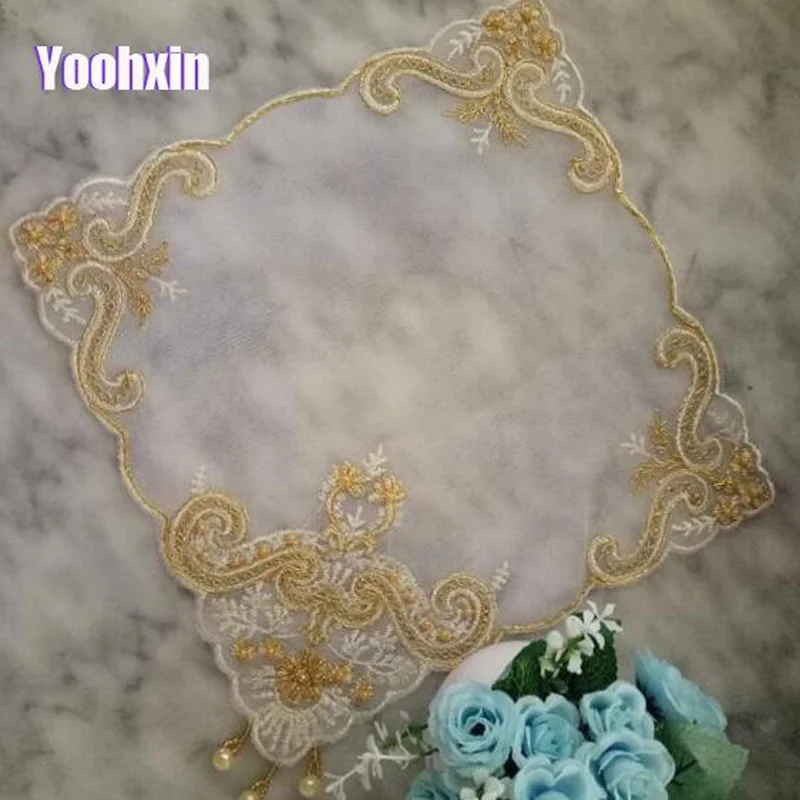 Горячая Распродажа золотые кружевные блестки искусственная чашка подставка под