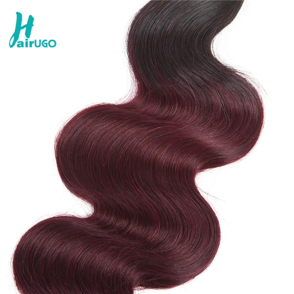 HairUGo Омбре перуанские волосы 4 пучка с закрытием предварительно цветные 1B/99J волнистые человеческие волосы пучки с закрытием не реми волосы