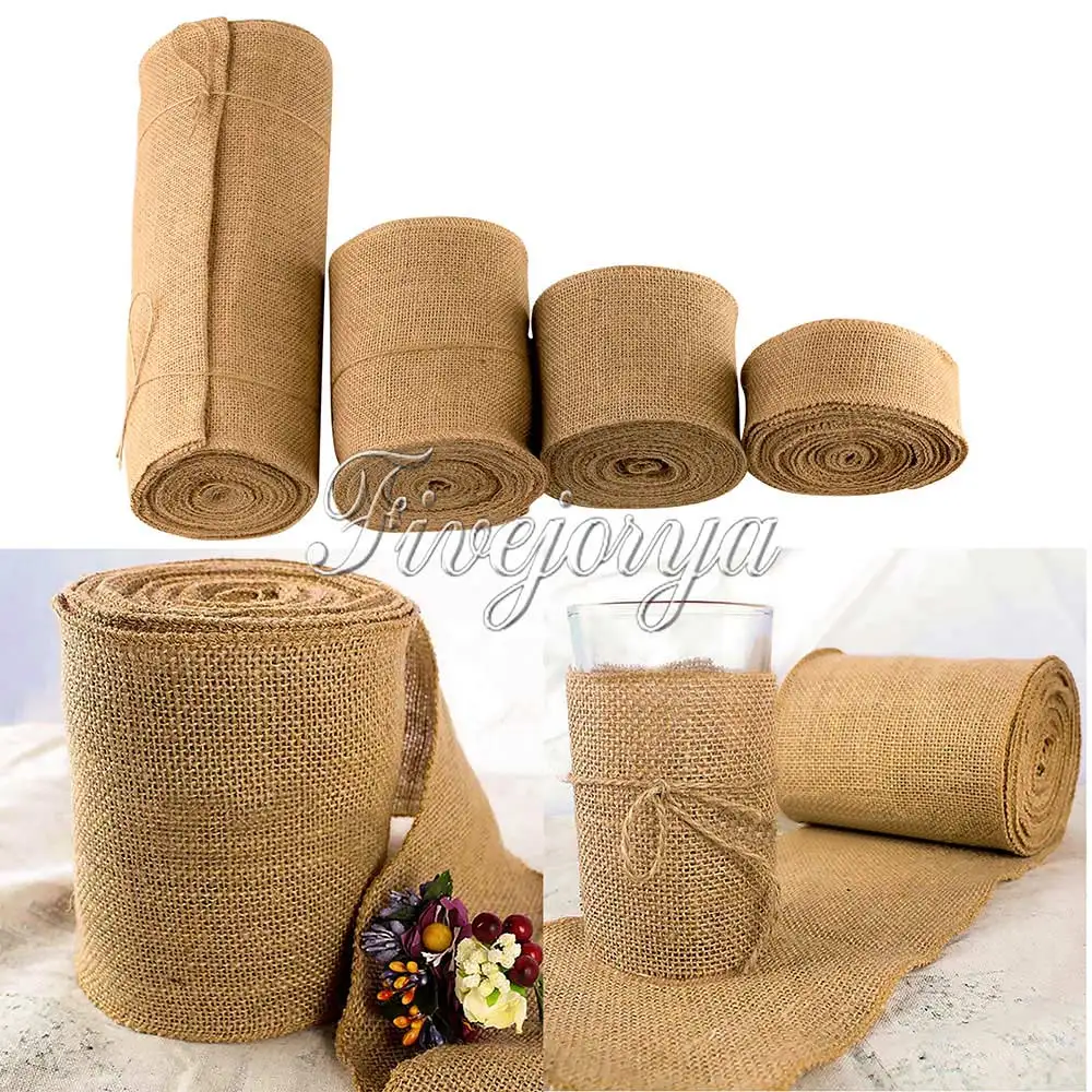 10Meter Long Natural Jute Hessian Burlap Roll Ribbon Burlap Table Runners Wedding Party Chair Bands Vintage Home Decor 4 Size