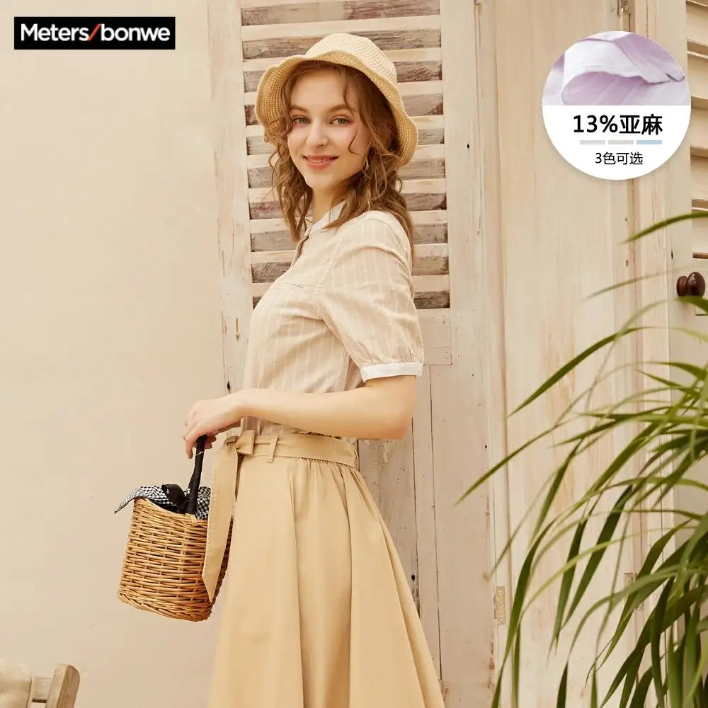Женские блузки Metersbonwe модная рубашка с коротким рукавом тонкая льняная милая