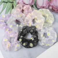 sweet scrunchies hair rope for girls fashion elastic hair bands transparent yarn rubber daisy hair rings women hair accessories