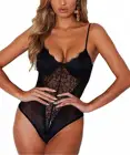 Новейшее модное женское Сексуальное Кружевное боди без рукавов на бретельках прозрачные стринги Комбинация с V-образным вырезом нижнее белье ночное белье