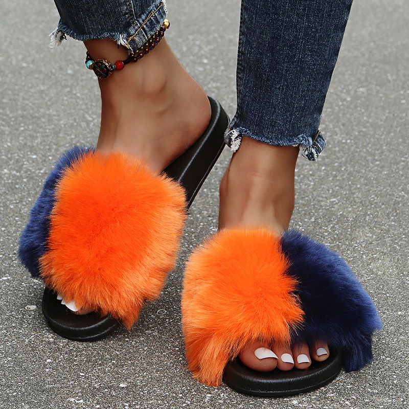 

Winter Women House Slippers Faux Fur Slides New Fluffy Faux Fur Slides Girl Amazing Shoes Casual Fuzzy Slides Fake Fur Sandals