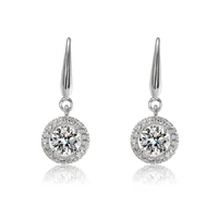 trendy 925 silver jewelry earrings with cubic zirconia gemstone round shape drop earrings for women wedding party gift wholesale