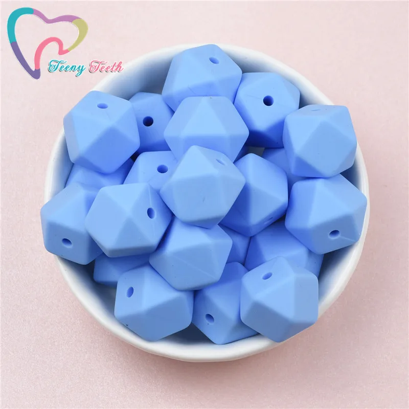Тини Тиф 10 ШТ Небесно-голубые 14-17 ММ Гексагон Силиконовые Круглые Бусины Для Прорезывания Зубов Украшения Прикусывателя Для Крепления Пустышек Аксессуары Пищевого Класса.