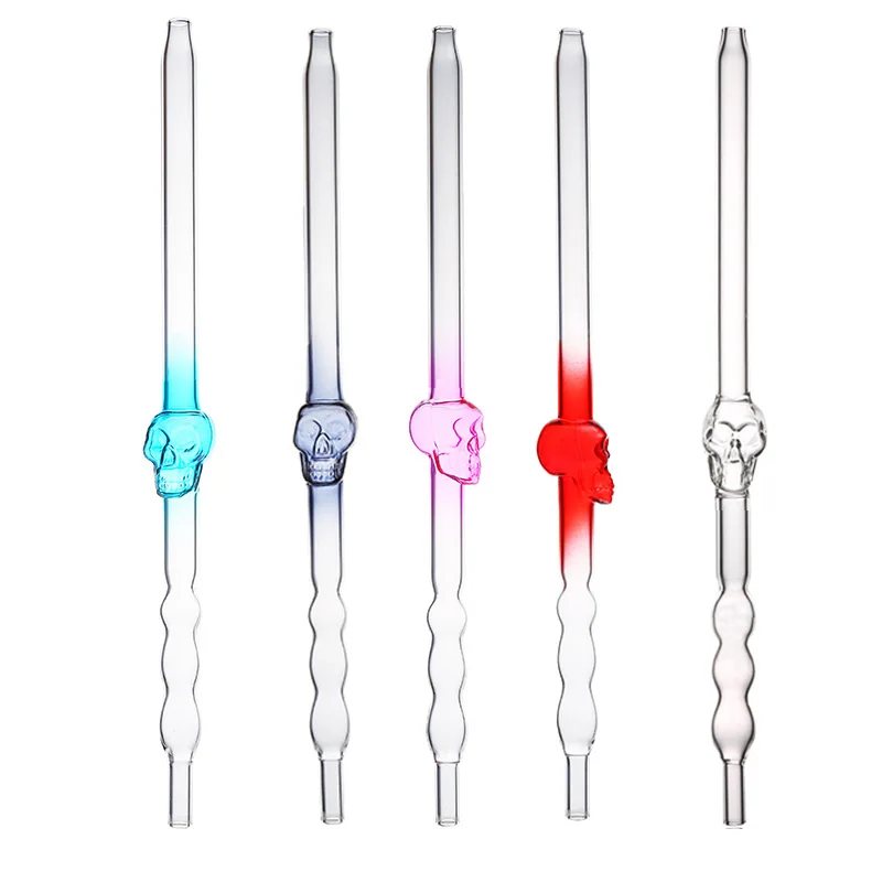 Clear Red Pink Grey Blue Skull Glass Mouth Piece For Shisha Metal Hookah Clear Chicha Tube Narguile Hand Pipe Smoking Accessory