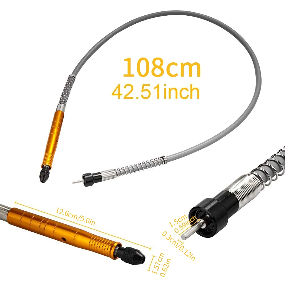 

108cm Aluminum Flexible Shaft Adapter Flex Shaft + 1/8 Inch Keyless Chuck 3.175mm Connector Electric Grinder Rotary Tool