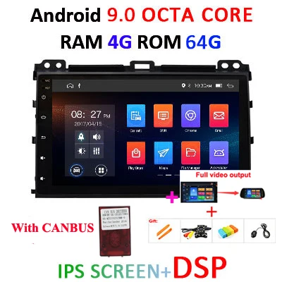 9 ''8 ядерный 4 г+ 64 г 2 din Android 9 Автомобильный мультимедийный dvd-плеер gps аудио для Toyota Prado 120 для Lexus GX470 Автомагнитола стерео obd2 - Цвет: 4G64GIPSDSP F canbus