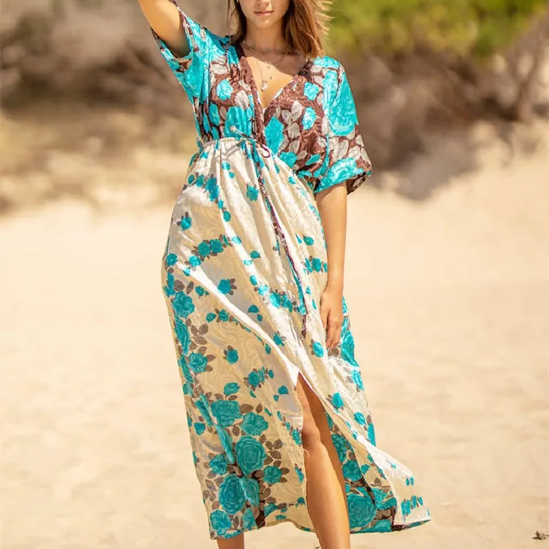 

Long Beach Cover Up for Women Bikini Cover-ups Dress Sexy Boho Sarong Beachwear 2021 New Dresses Coverups Swim Wear Free Size