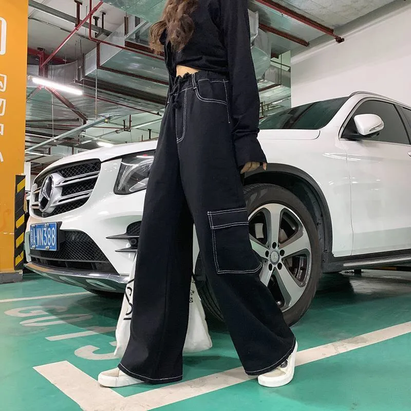 

Spring Autumn Cotton High Waist Straight Jeans For Women Solid Color Plus Size Overalls Female Denim Pants