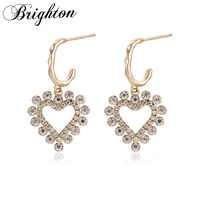 brighton korean charm bijoux heart crystal drop dangle earrings for women party geometric brincos trendy jewelry gift fashion