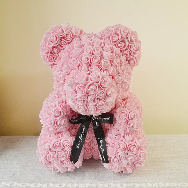 light pink Красная роза медведь 35 см плюшевый медведь искусственные пенные цветы медведь подарок на день Святого Валентина подарок Рождественский подарок Свадебные розы украшения - Цвет: light pink