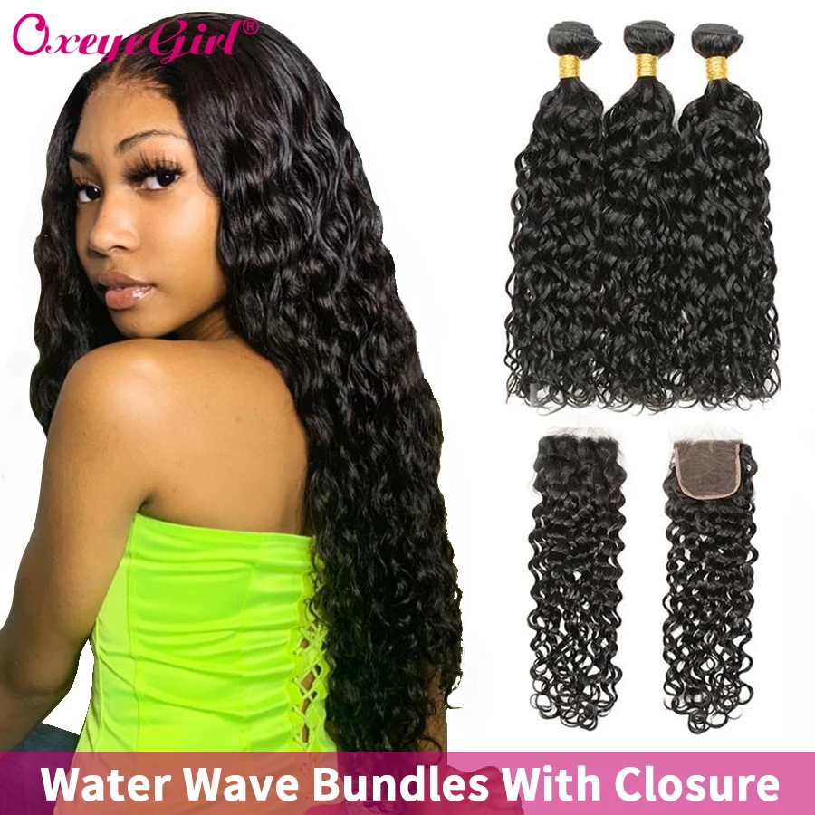 Волнистые пряди с закрытием бразильские волосы волнистые 4X4 застежка Remy oxeyegirl 100%