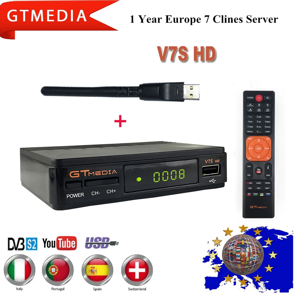Оригинальный спутниковый ресивер GTMEDIA V7SHD Full 1080P DVB S2 поддержка 1 год 7 линий Ccam set top