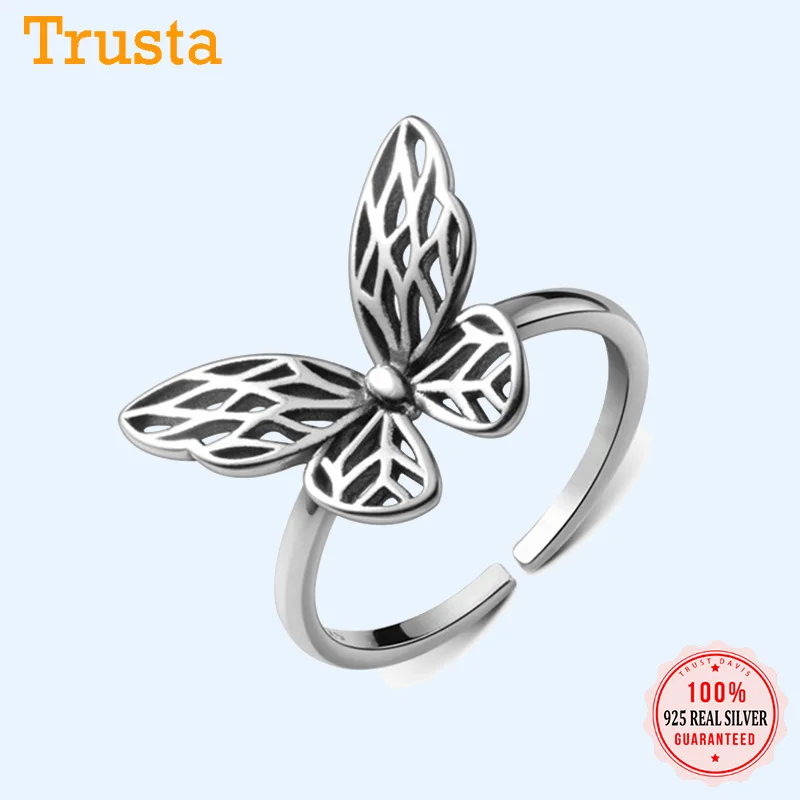 

Trustdavis Real 925 Sterling Silver Minimalist Insect Butterfly Opening Rings For Women Wedding Party Fine S925 Jewelry DA1579