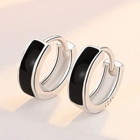simple silver color black enamel round earring female fashion jewelry charm lady anti allergy earring daily wear party best gift