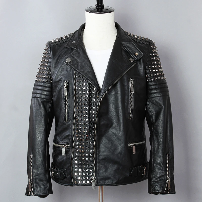 Мода 2020 из металла в стиле панк с заклепками мотоциклетная мужская куртка