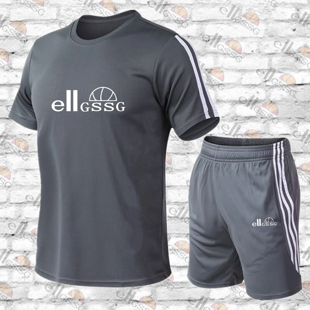 

2021 Hot Sale Men's Summer Sportswear Short Sleeve T-shirt Letter Print + Men's Fitness Exercise Leisure Sports Shorts 2pcs