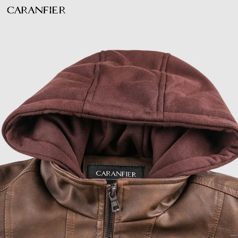 CARANFIER Brand 2020 PU Leather Jacket Mens Euro Size S-3XL Hooded Motorcycle Male Coats Drop Shipping | Мужская одежда