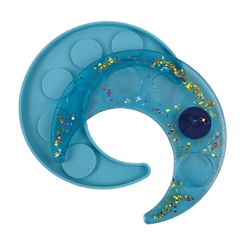 

Essential Oil Tray Plate Epoxy Resin Mold 5-hole Moon Candlestick Silicone Mould DIY Crafts Decorations Casting Tools HX6F