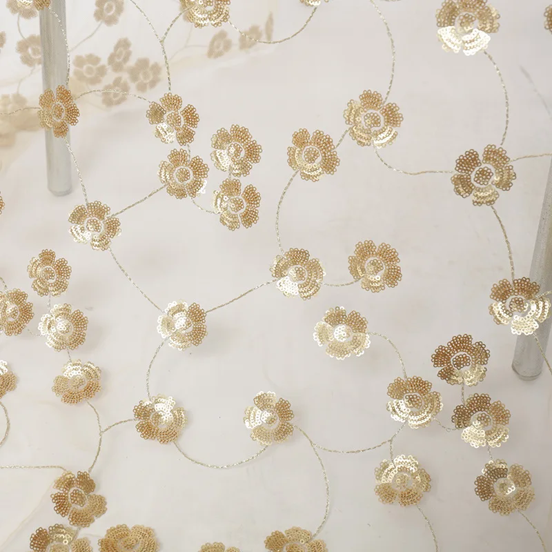Ширина 130 см вышитые к требованиям заказчика Сверкающие Золотой цветок тюль с