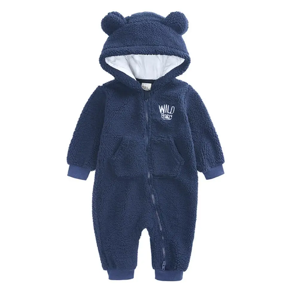 

Cute Newborn Clothing Thick Warm Bodysuit For Boys Cartoon Hooded Infant Kids Jumpsuits 0-1 Years Baby Polar Fleece Romper