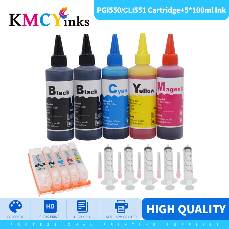 Kit de Recarga de Tinta para Canon Pixma Kmcyinks Mx925 Mg5550 Mg6450 Mg5650 Mg6650 Ix6850 Mx725 Igp 550 551 Ip7250 Pgi-550 Mg5450