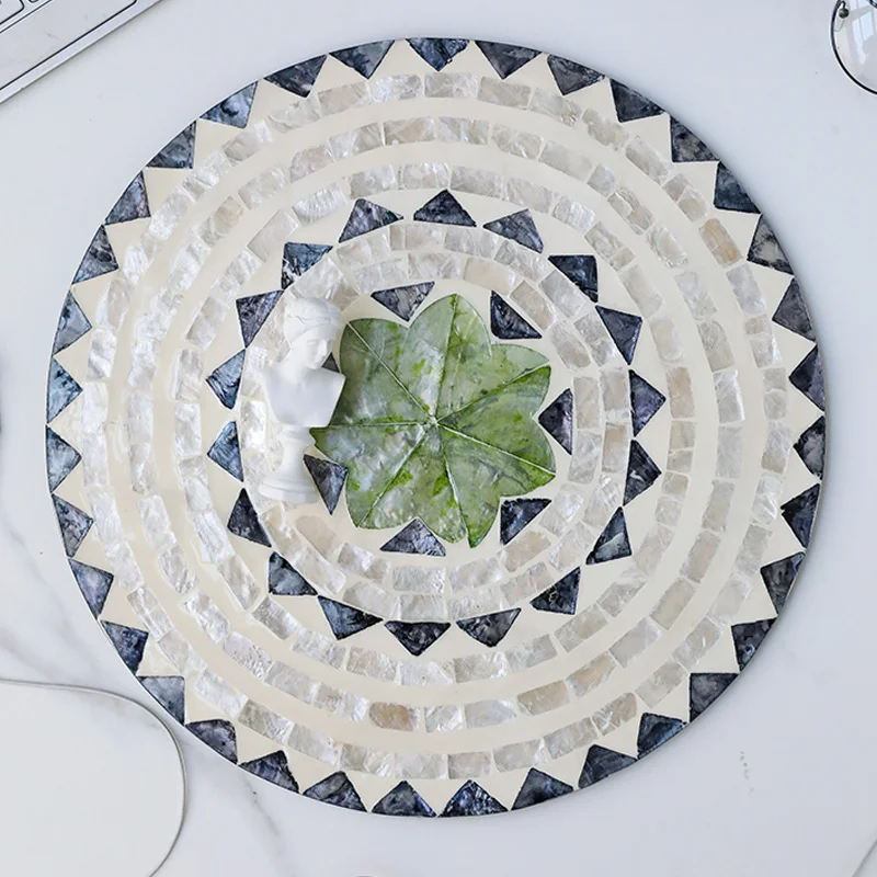 

JINSERTA Natural Cameo Shell Storage Tray Luxury Round Dessert Fruit Cake Snack Plate Western Steak Salad Sushi Decor Tray