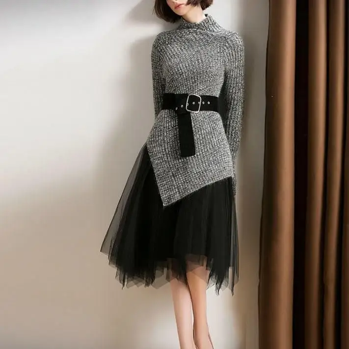 Женский пуловер с высоким воротом свитера длинные юбки костюмы для офисных леди