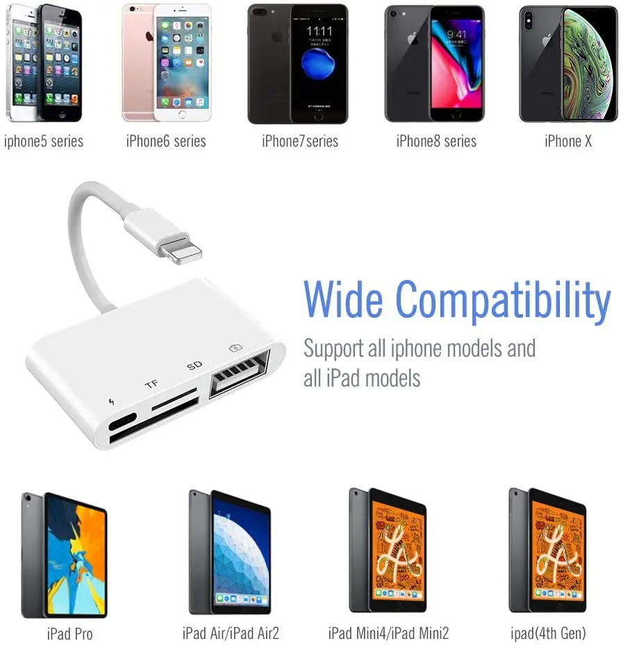 Адаптер для камеры Reilim OTG USB устройство чтения TF карт с lightning на micro SD iphone 11 12 8 ipad apple