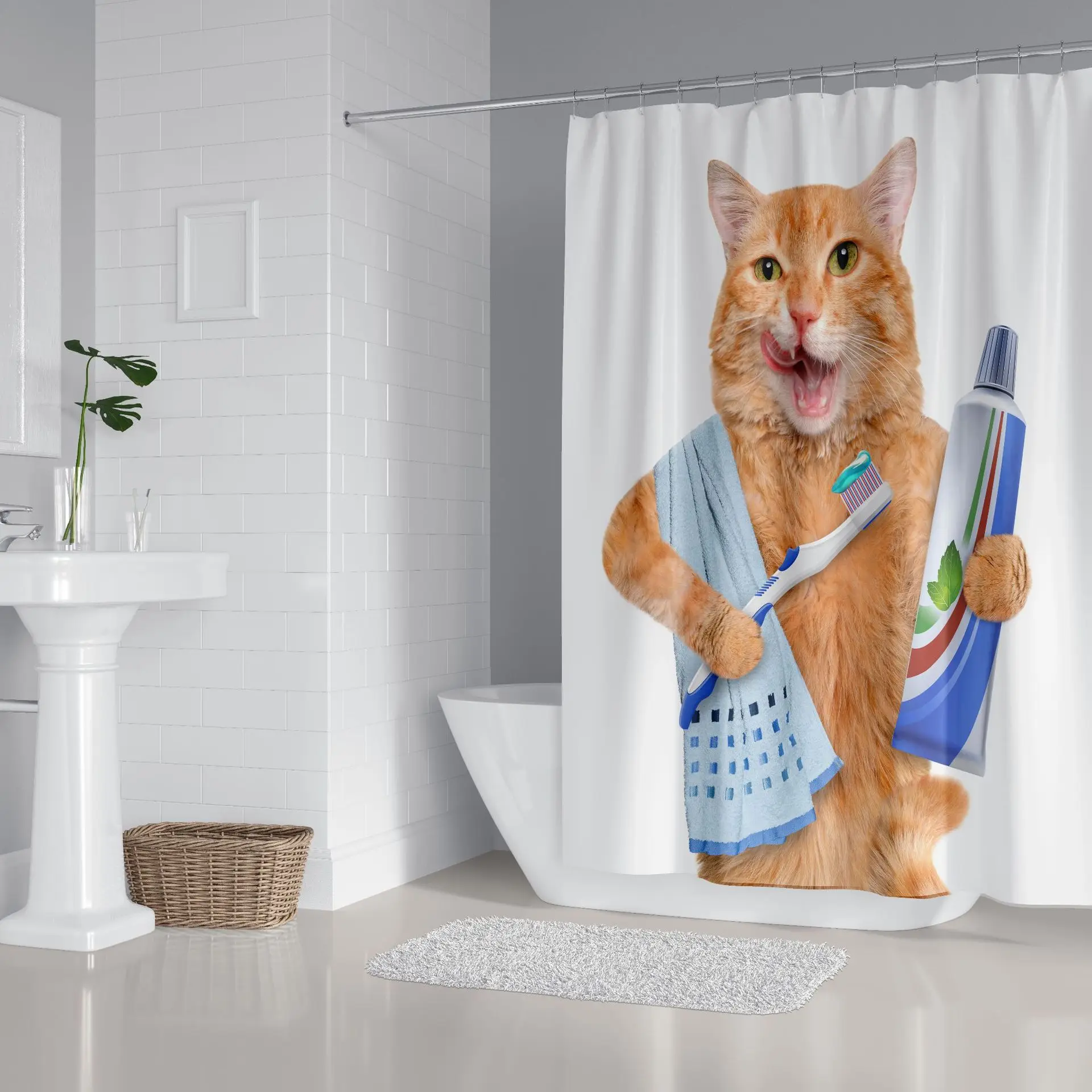 funny cat shower curtain 4 piece bathroom set carpet cover toilet cover bath mat pad waterproof durable fabric for home decor free global shipping