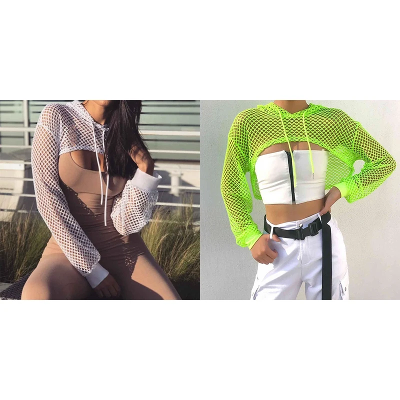 2 шт. Женская Сетчатая футболка с капюшоном | одежда