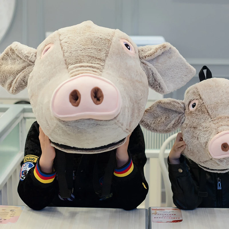 

Lifelike Plush Pig Head Backpack Animal Backpack Student Funny Travel Bag